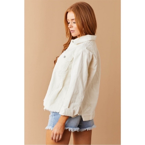 Andree By Unit Boho Gray Dark Button Down Corduroy Frayed Hem Jacket Size Large - Picture 2 of 15